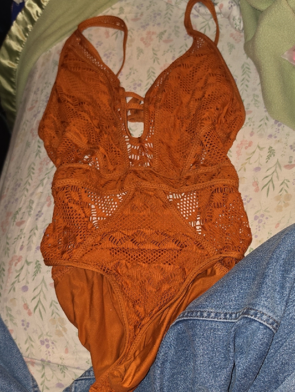 BECCA Terracotta Crochet Detail One-Piece Swimsuit